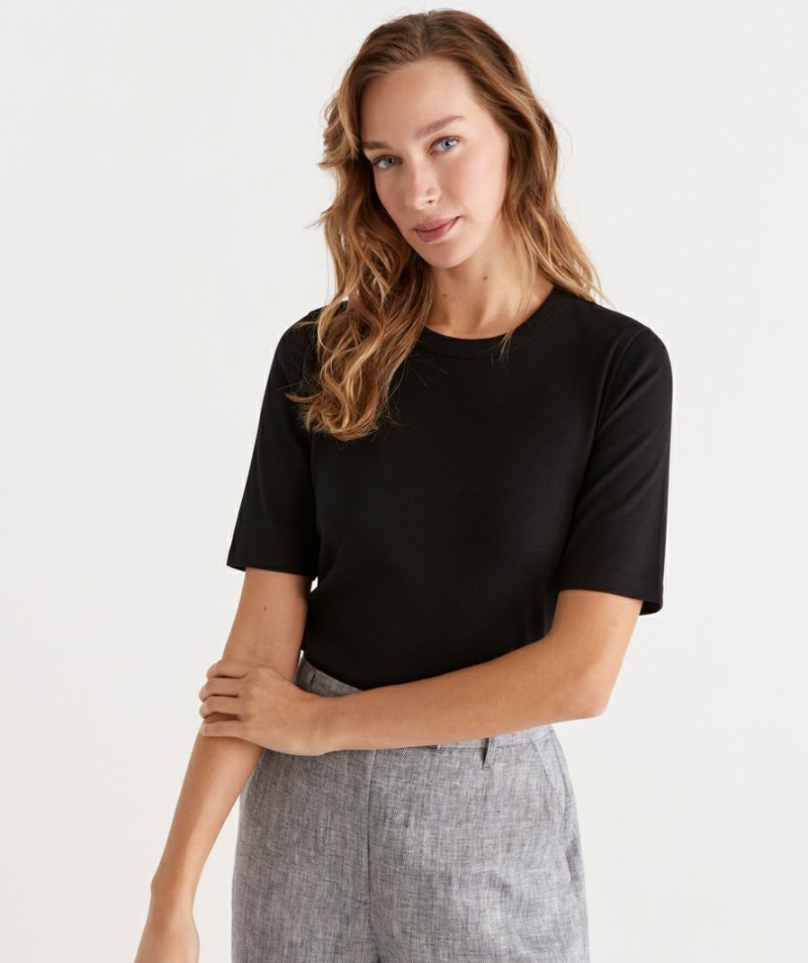Clothing Sussan  | Australian Cotton Rib Elbow Sleeve Top